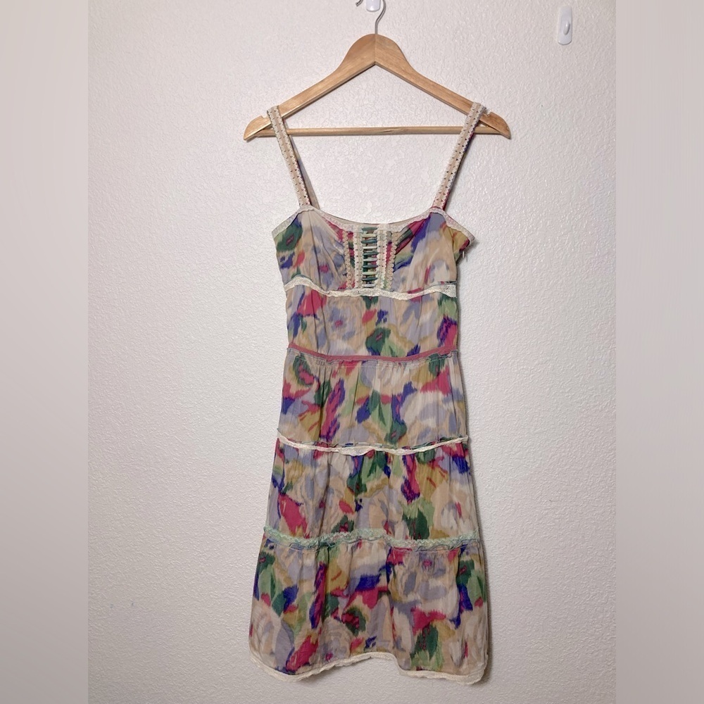 Cynthia Cynthia Steffe watercolor abstract artsy beaded dress shoulder strap 6